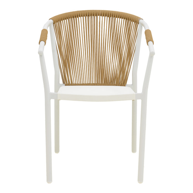 Алуминиев фотьойл Convince стифиращ се с бяла рамка-текстилен-пе ратан в естествен нюанс 56x63x82см