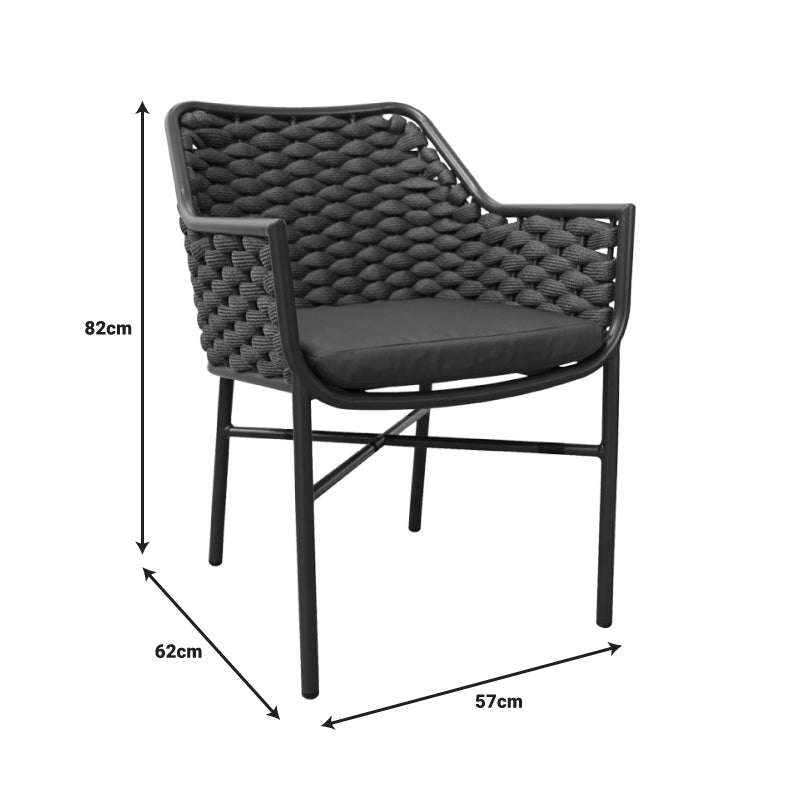 Стифиращ се алуминиев фотьойл Ortegia с антрацитна рамка и въже 57x62x82см