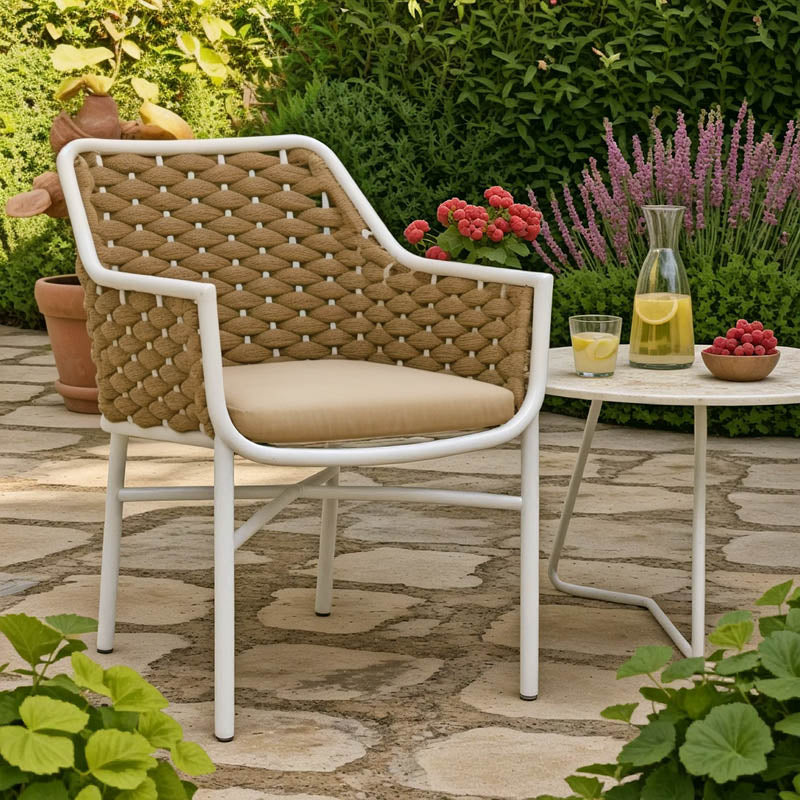 Стифиращ се алуминиев фотьойл Ortegia с бяла рамка-каки въже 57x62x82см