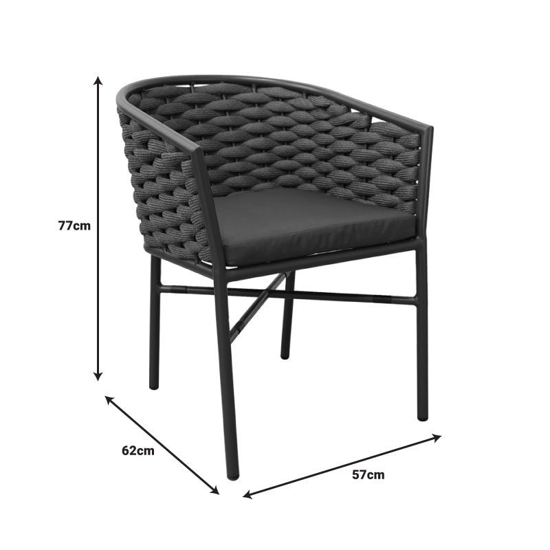 Алуминиев фотьойл Noevo стифиращ се с бяла рамка-естествено въже 57x62x77см