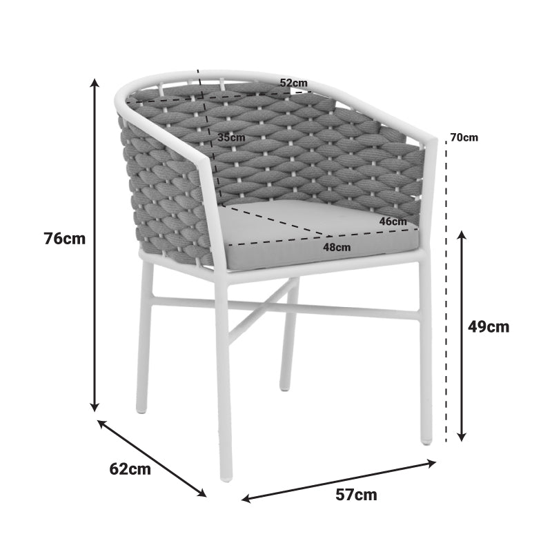 Алуминиев фотьойл Noevo стифиращ се с бяла рамка-естествено въже 57x62x77см