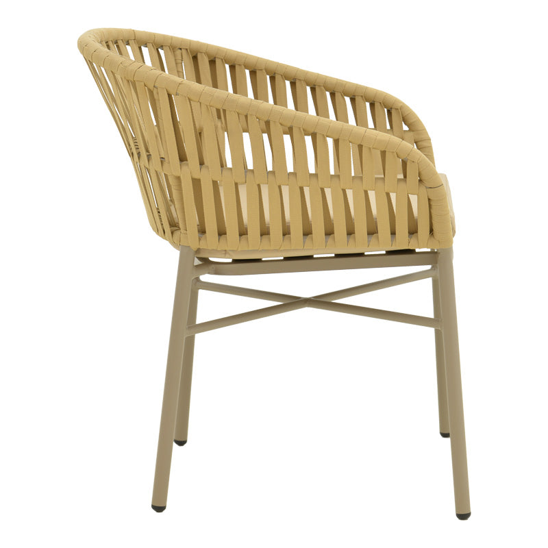 Стифиращ се фотьойл Frama от алуминиево въже в кафяв нюанс и възглавница 57x60x78 см