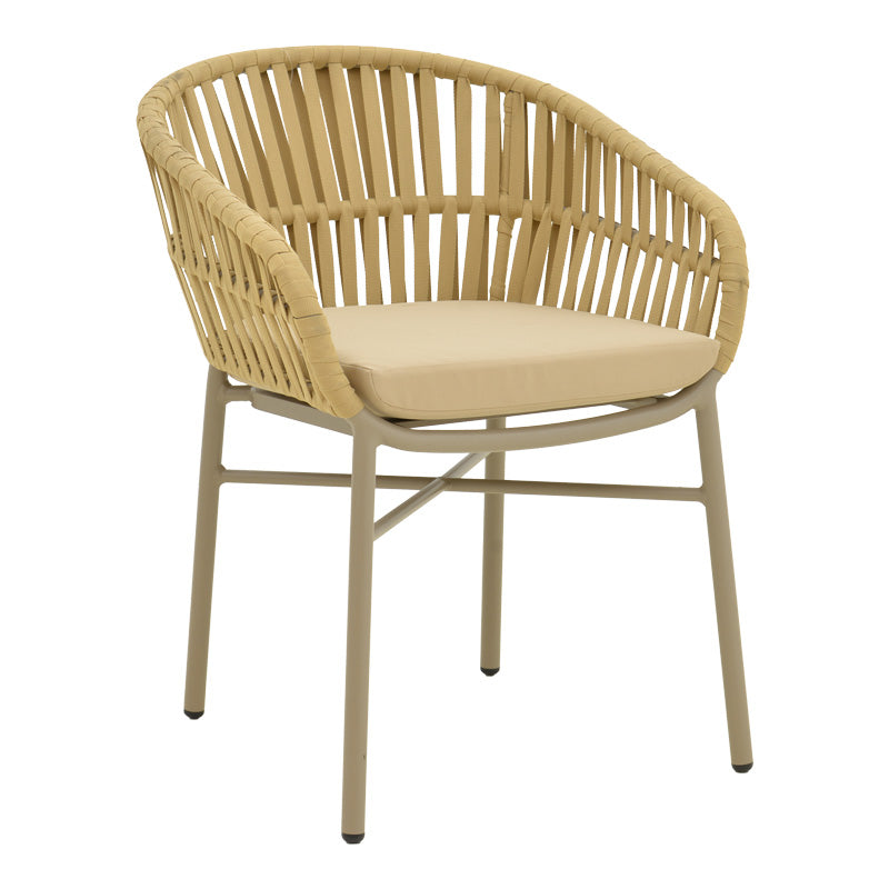 Стифиращ се фотьойл Frama от алуминиево въже в кафяв нюанс и възглавница 57x60x78 см