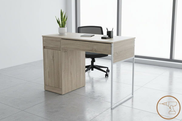 Офис  бюро Kantor в естествен нюанс с бял метален крак 110x50x76см