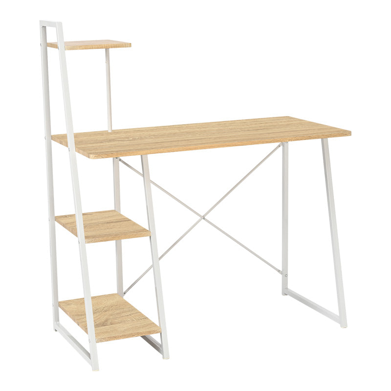Офис бюро с рафтове Deckstor в цвят дъб с бели метални крака 102x50x117см