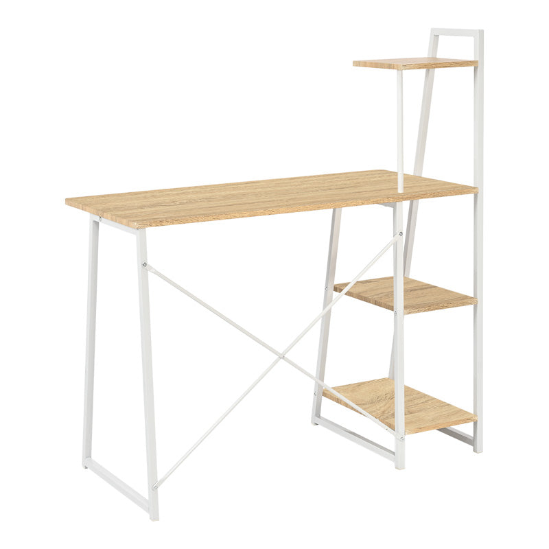Офис бюро с рафтове Deckstor в цвят дъб с бели метални крака 102x50x117см