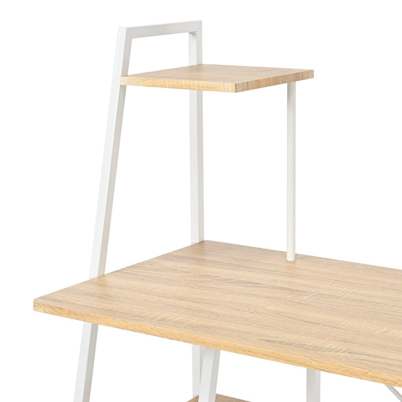 Офис бюро с рафтове Deckstor в цвят дъб с бели метални крака 102x50x117см