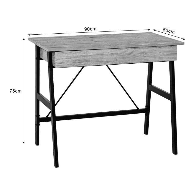 Офис бюро с чекмеджета Lione в цвят дъб с черни метални крака 90x50x75см