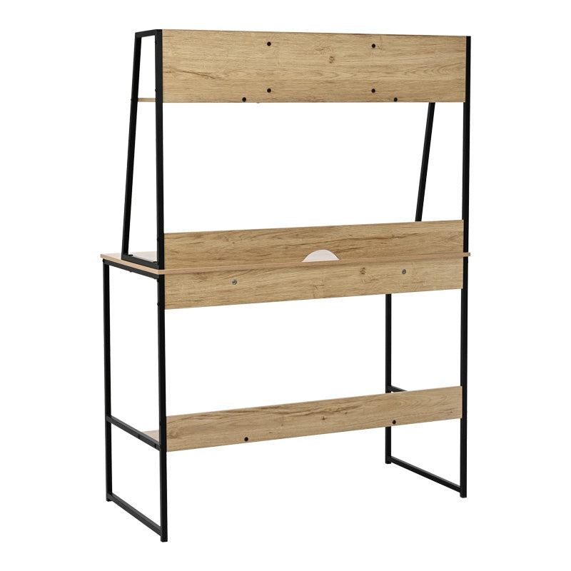 Офис бюро с рафт Herbey в цвят дъб с черен метален крак 100x48x139см