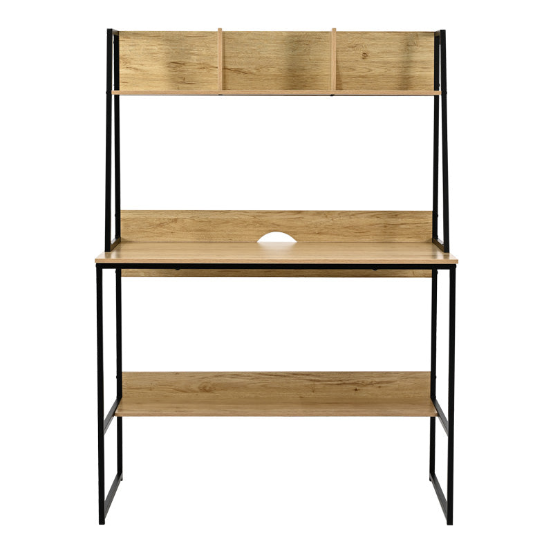 Офис бюро с рафт Herbey в цвят дъб с черен метален крак 100x48x139см