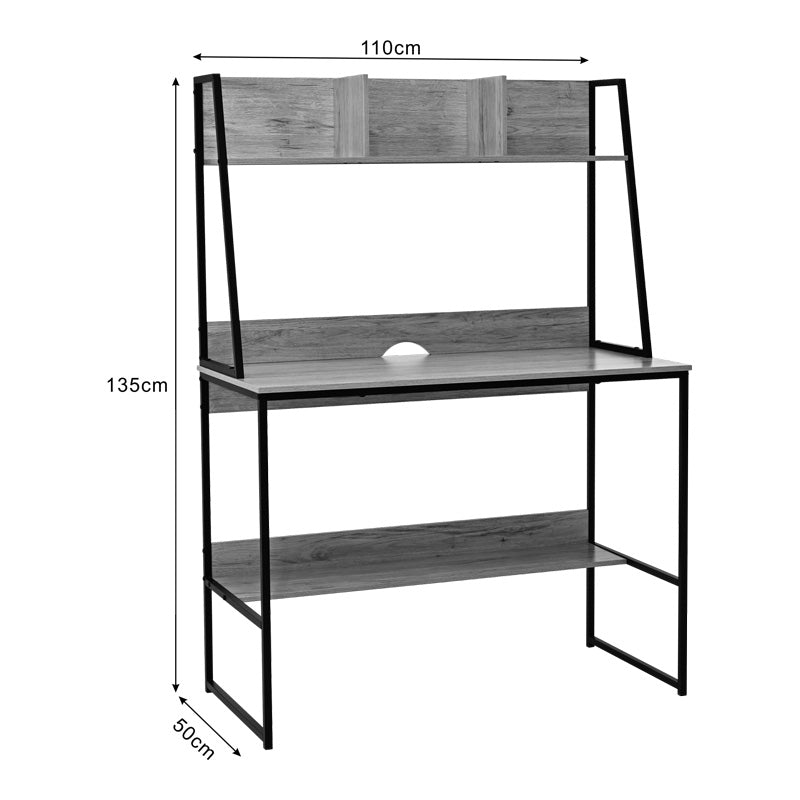 Офис бюро с рафт Herbey в цвят дъб с черен метален крак 100x48x139см
