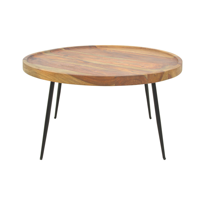 Маса TAVOLO масивно дърво шишам в цвят орех с черни метални крака, ф75x39см