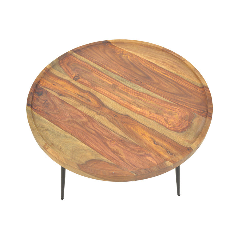 Маса tavolo d, масивно дърво шишам в цвят орех с черни метални крака, φ75x39см