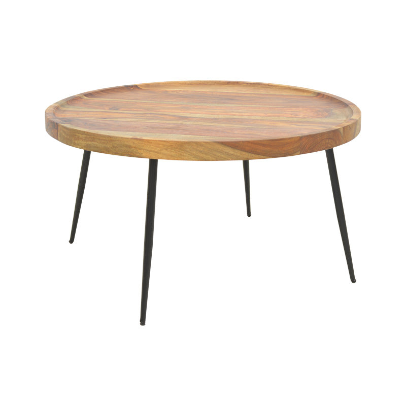 Маса TAVOLO масивно дърво шишам в цвят орех с черни метални крака, ф75x39см