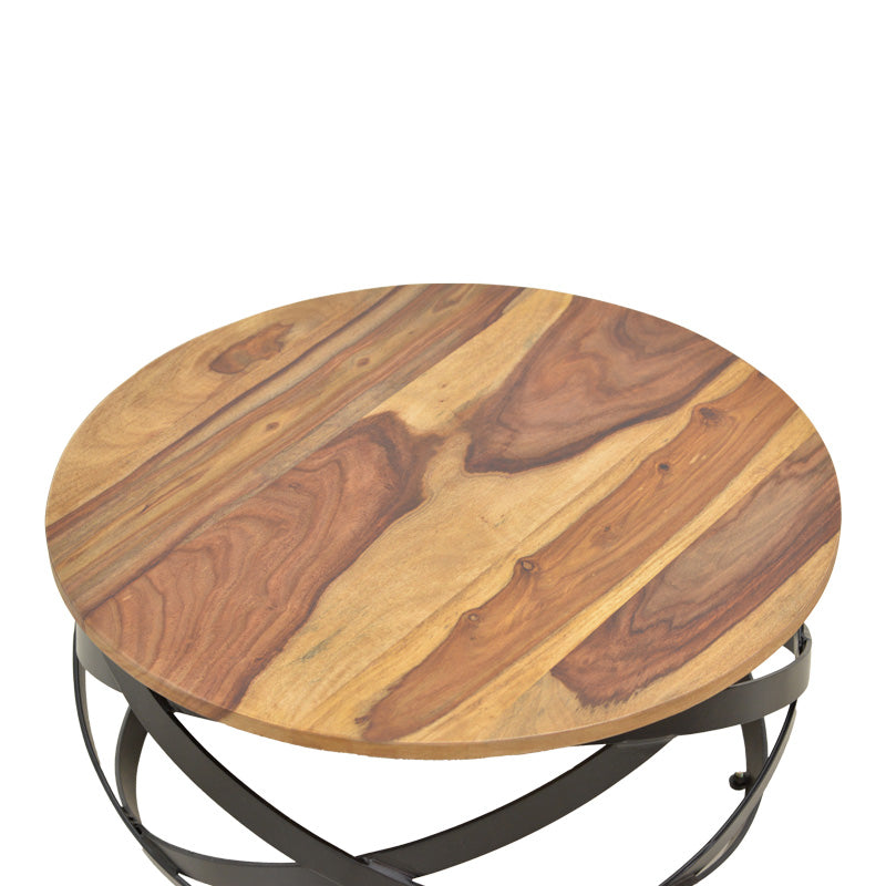 Маса Monar масивно дърво  цвят орех с черни метални крака, Ф60x30см