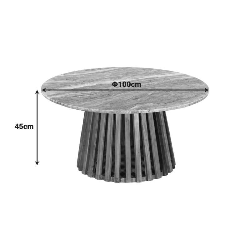 Холна маса Мable акациево дърво масив в естествен цвят и мраморен плот d100x45см