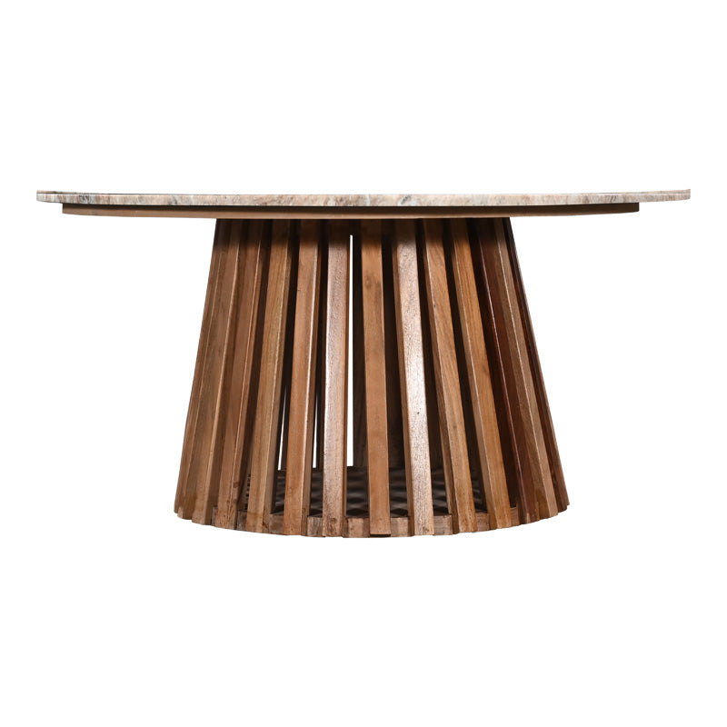 Холна маса Мable акациево дърво масив в естествен цвят и мраморен плот d100x45см