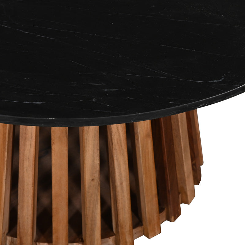 Холна маса Мable масивно акациево дърво в естествен цвят и плот от черен мрамор d100x45cm