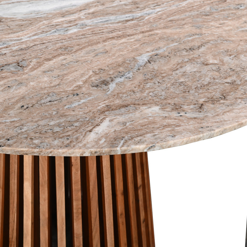 Маса Мable масивно акациево дърво в естествен цвят и мраморен плот d120x76cm