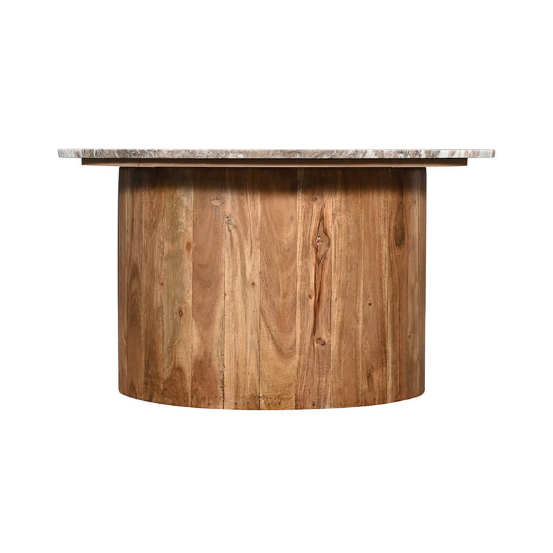 Холна маса Sergy акациево дърво масив в естествен цвят и мраморен плот d70x35cm