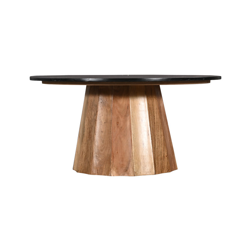 Холна маса Ezerdian акациево дърво масив в естествен цвят и плот от черен мрамор d90x45см