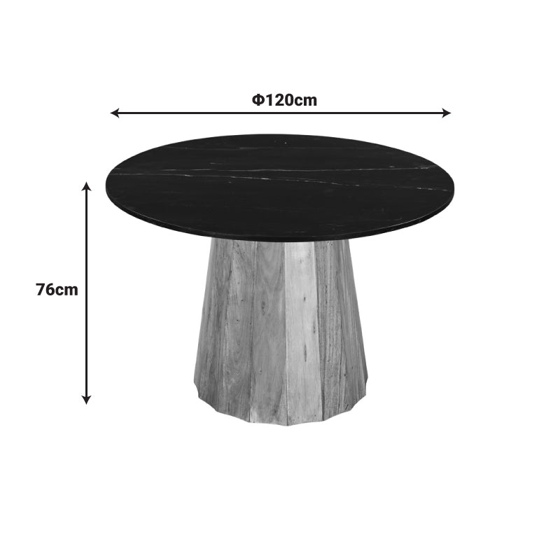 Холна маса  Еzerdian масивно акациево дърво в естествен цвят и плот от черен мрамор d120x76cm