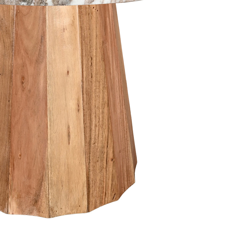 Маса Ezerdian масивно акациево дърво в естествен цвят и мраморен плот d150x76cm