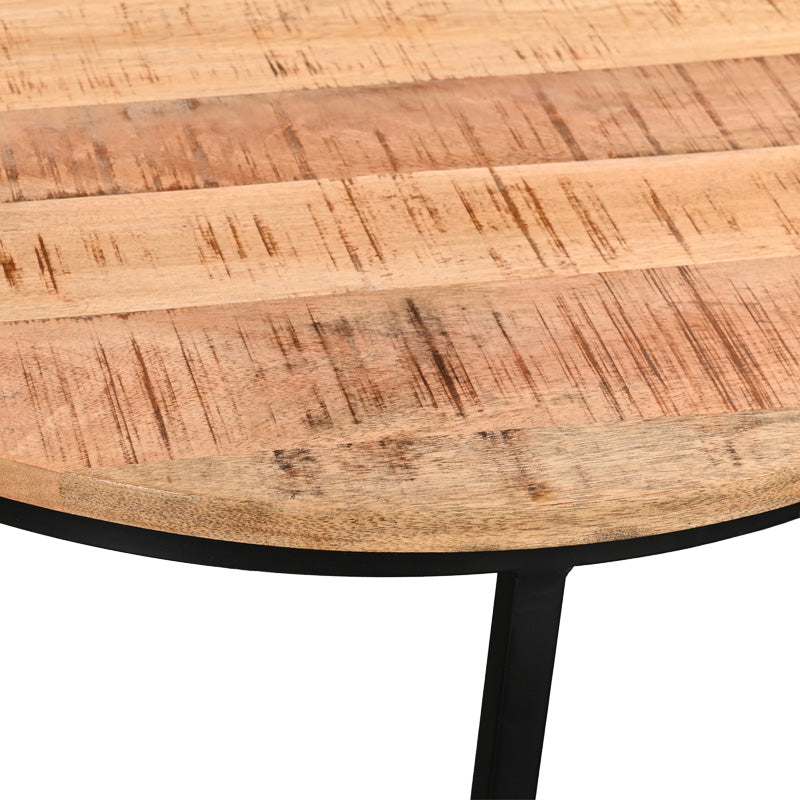 Холна маса frina комплект 3 части мангово дърво в естествен цвят и черен метален крак