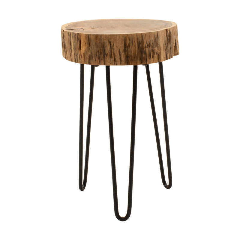 Помощна маса Tripp масивно акациево дърво в естествен нюанс-черни метални крака d32x47cm