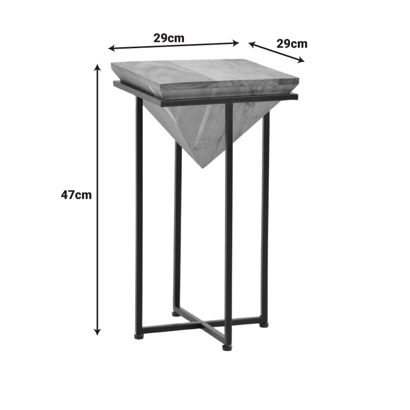 Помощна маса Miles  масивно акациево дърво в естествен нюанс с черни метални крака 29x29x54см