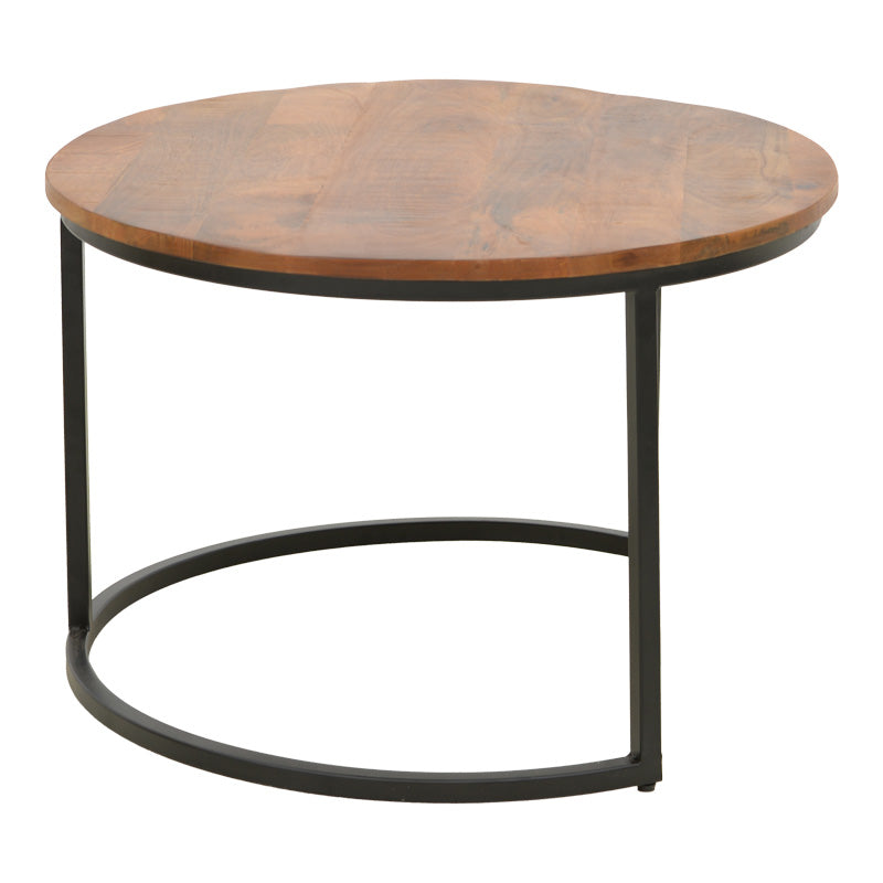 Комплект холна маса Frina от 3 броя мангово дърво в цвят орех с черен метален крак