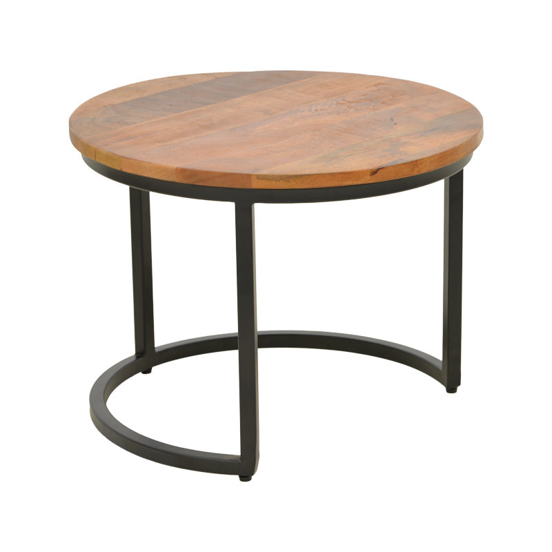 Комплект холна маса Frina от 3 броя мангово дърво в цвят орех с черен метален крак