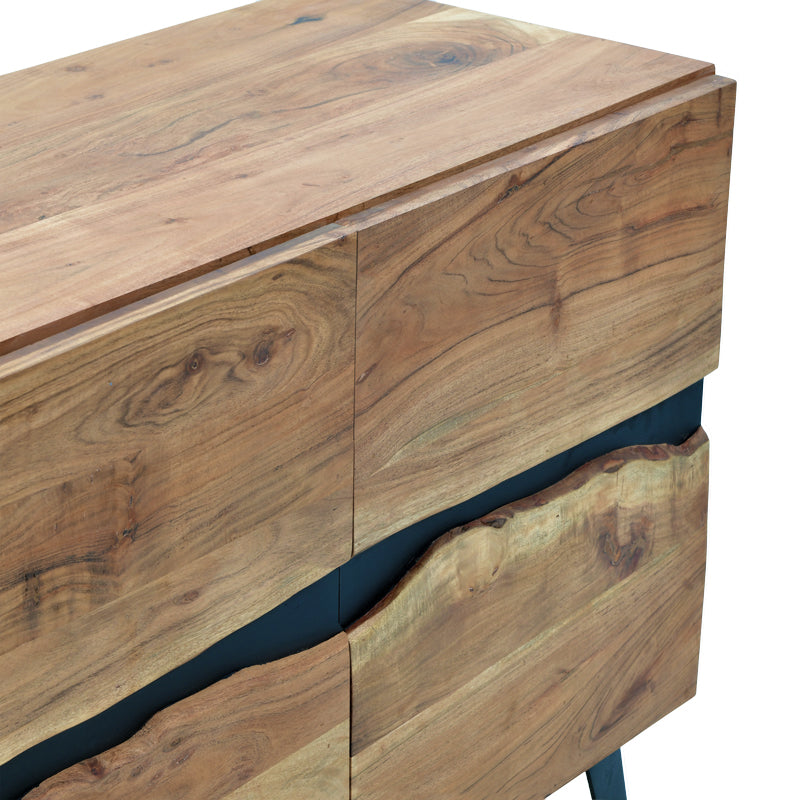 Шкаф Imena от масивна акациева дървесина в естествен нюанс с черни метални крака 148x43.5x86см