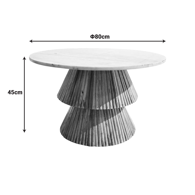 Холна маса Havai масивно мангово дърво в естествен нюанс и бяла мраморна повърхност d80x45см