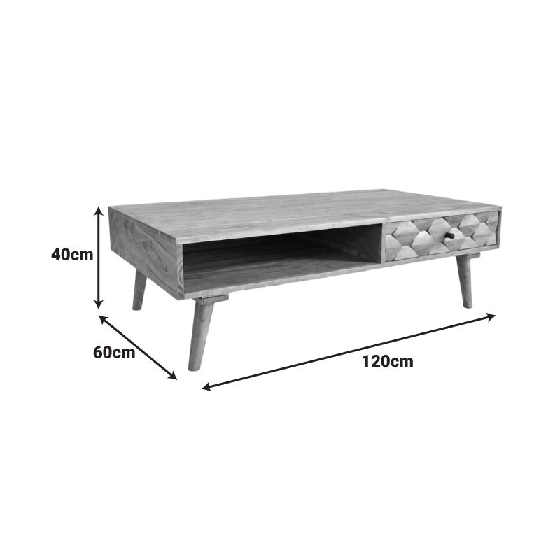 Холна маса KALDIO масивна акациева дървесина в естествен цвят 120x60x40см