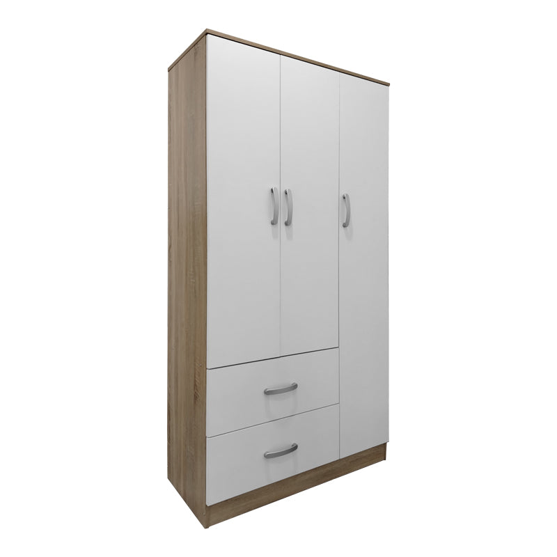 Трикрилен гардероб с 2 чекмеджета ATHOS  в цвят sonoma-white 90x42x180см