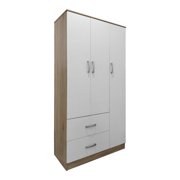 Трикрилен гардероб с 2 чекмеджета ATHOS  в цвят sonoma-white 90x42x180см