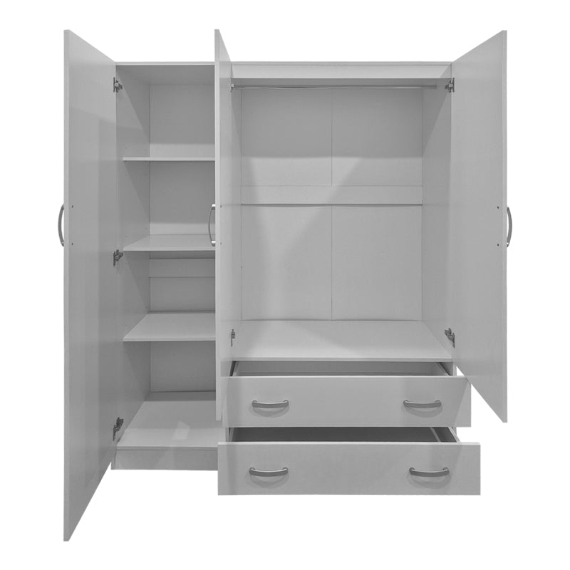 Трикрилен гардероб с 2 чекмеджета ALVIA  бял 150x51x180см