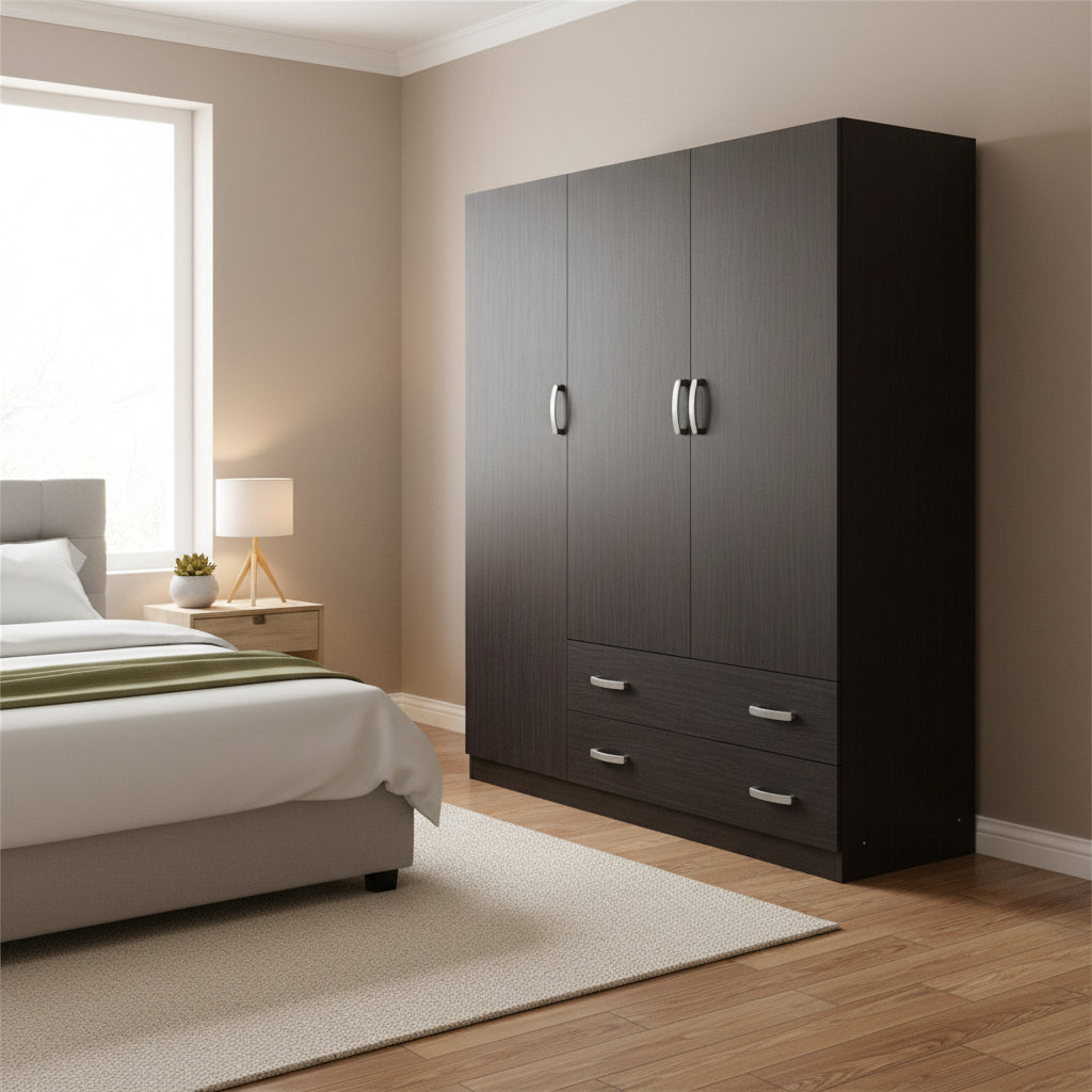 Трикрилен гардероб с 2 чекмеджета ALVIA венге 150x51x180см
