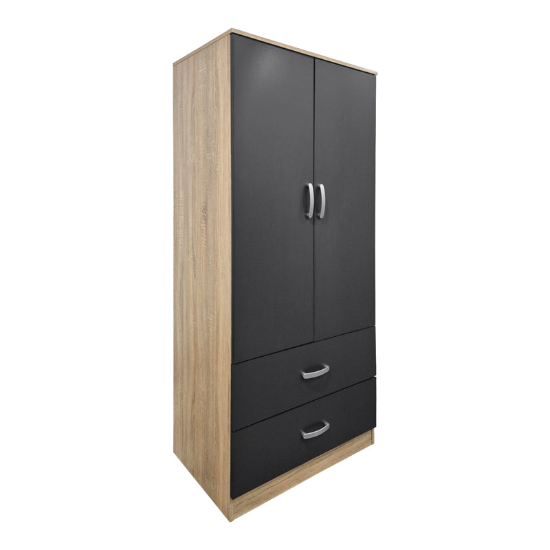 Двукрилен гардероб с 2 чекмеджета ALVIA сонома-антрацит 80x51.5x180см