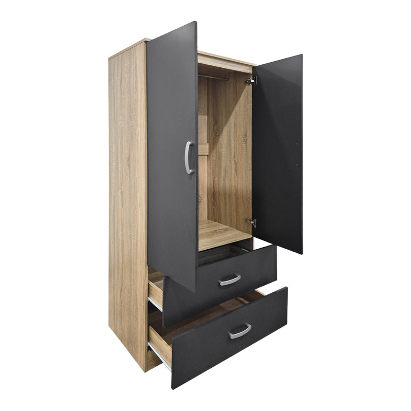 Двукрилен гардероб с 2 чекмеджета ALVIA сонома-антрацит 80x51.5x180см