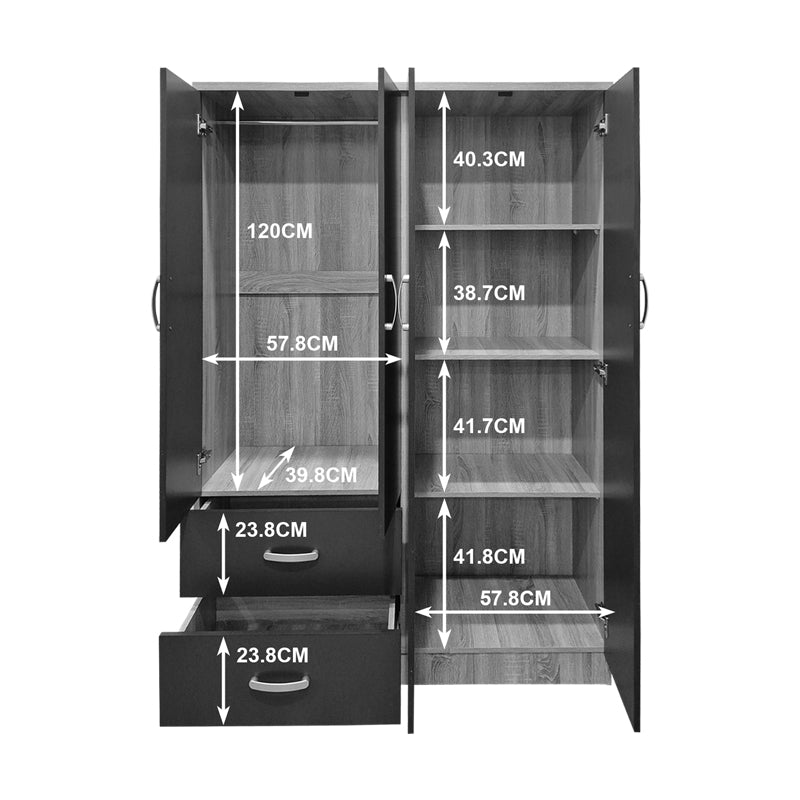 Гардероб ATHOS с четири врати и 2 чекмеджета  антрацит-сонома 120.5x42x181см