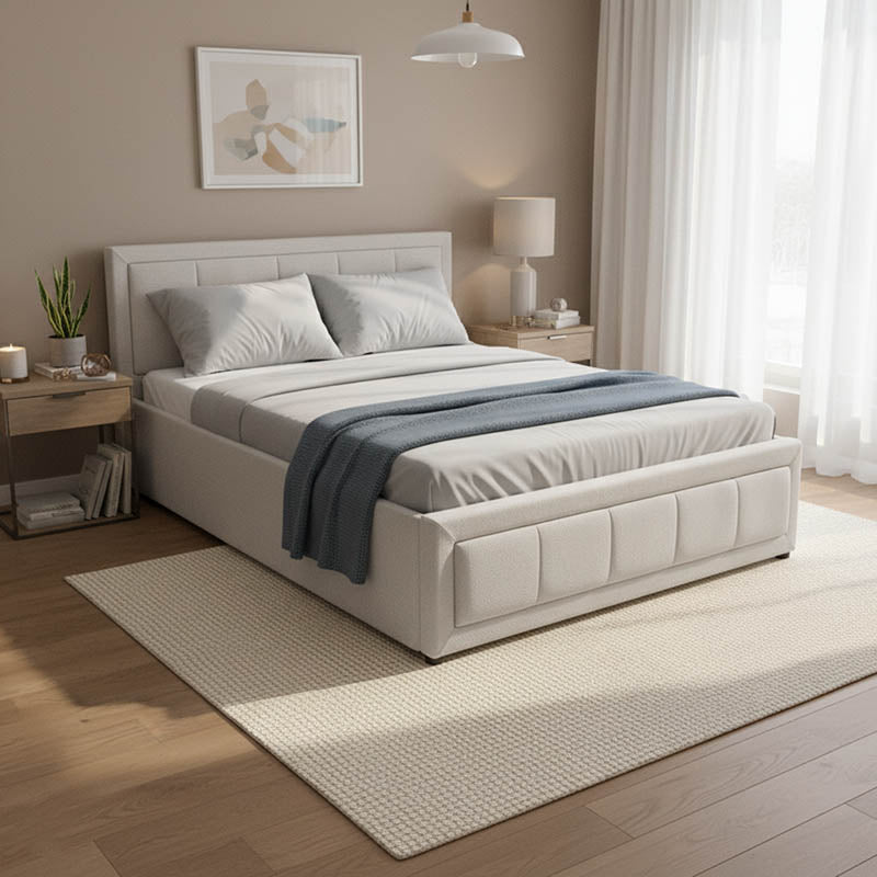 Легло Huga с място за съхранение, сив плат 120x200см