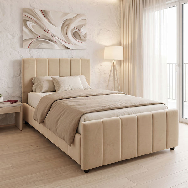 Единично легло DOULIA бежово кадифе 100x200см