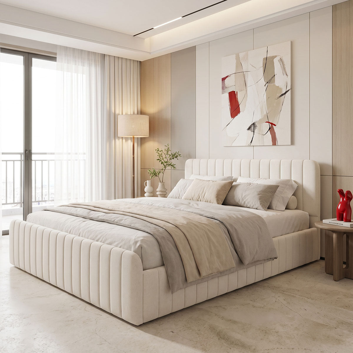 Двойно легло MIRELYA сиво-бежов плат 160x200см