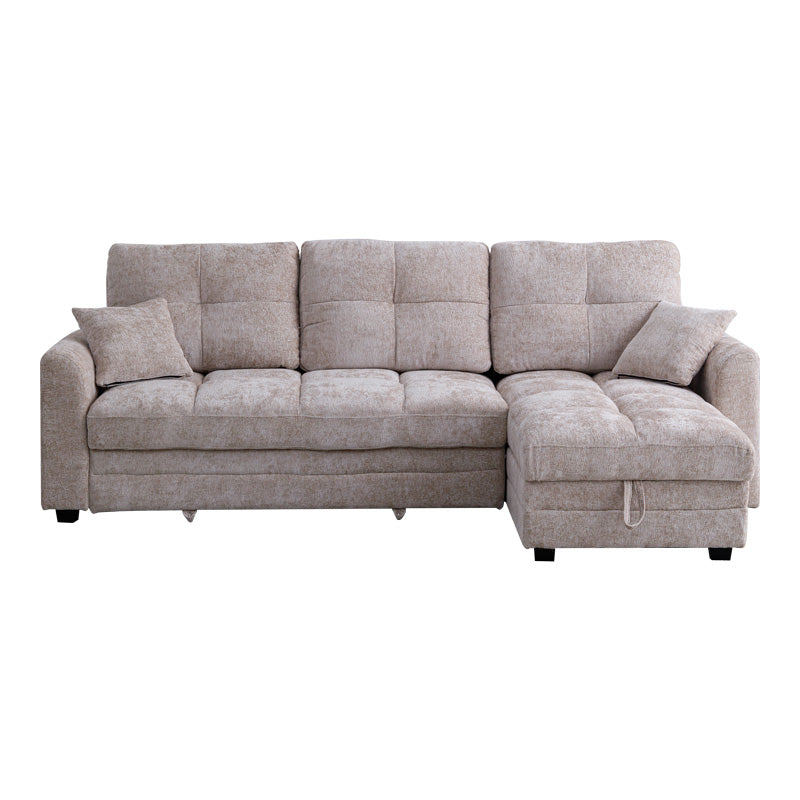 Ъглов двустранен диван Comfie с място за съхранение бежов плат 267x159x97cm