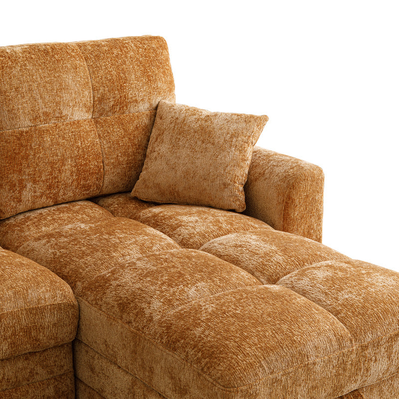 Ъглов двустранен разтегателен диван Comfie с място за съхранение камилска тъкан 267x159x97cm