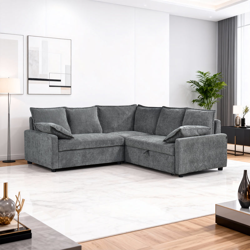Ъглов разтегателен диван LOUNVINO антрацит плат 215x215x84см