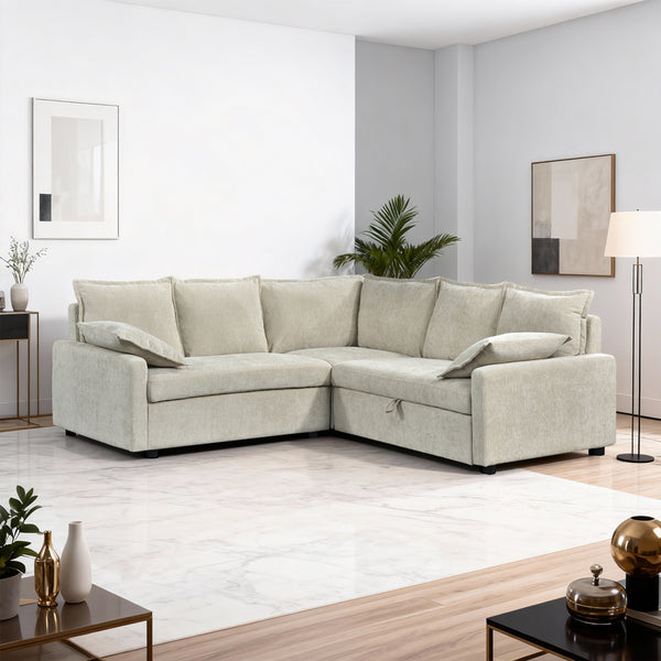 Ъглов разтегателен диван LOUNVINO бежов плат 215x215x84см