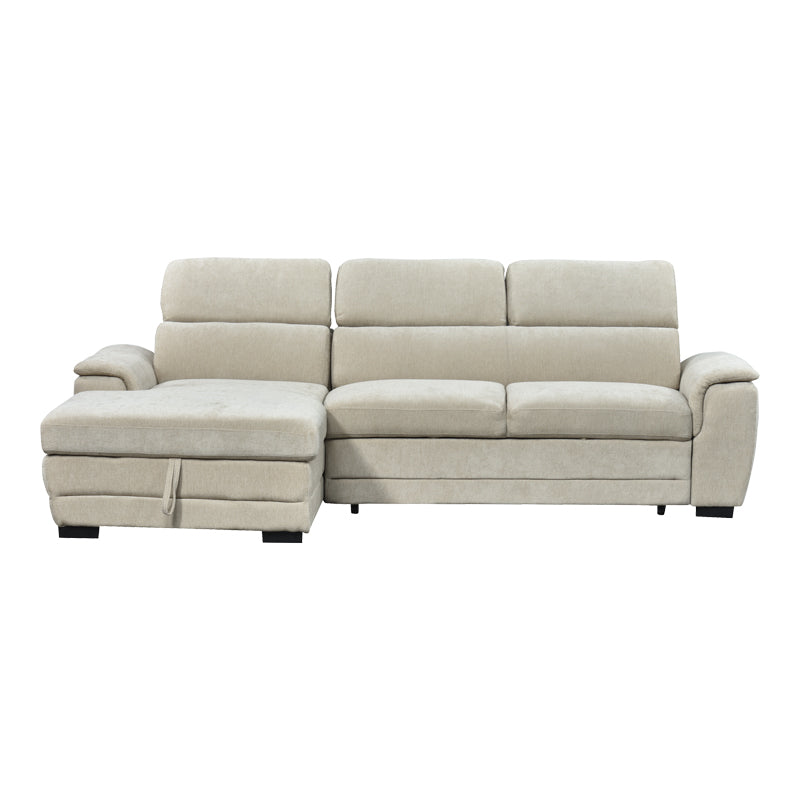 Ъглов разтегателен диван DREAMORA в десен ъгъл с място за съхранение, бежов плат, 270x167x82см